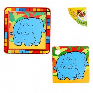 Пазл квадратный в цветной рамке "Слон в джунглях", 4 элемента