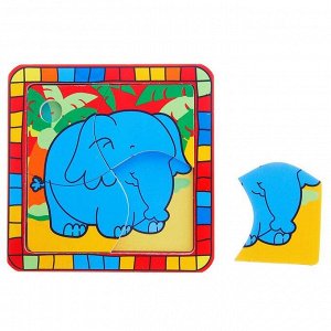 Пазл квадратный в цветной рамке "Слон в джунглях", 4 элемента