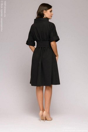 Платье черное со свободным верхом и оригинальным поясом
