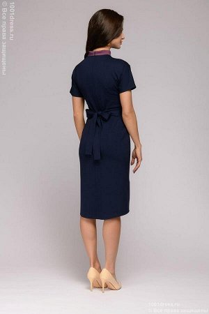 Платье темно-синее с короткими рукавами и контрастной отделкой