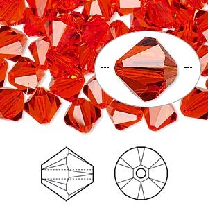 Бусина Swarovski, 8мм, Биконус (#5328), оранжево-красный (цвет 236), УЦЕНКА
