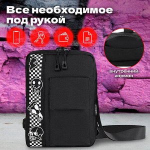 Сумка на плечо HEIKKI TORRENT (ХЕЙКИ) с карманом, Chess emoji, черная, 25х18х3 см, 272638