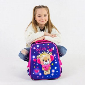 Ранец BRAUBERG FIT, 2 отделения, "Smiling bear", 3D-панель, 38х27х14 см, 270614