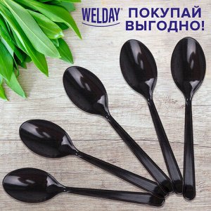 Ложка столовая одноразовая пластиковая 180 мм, черная, КОМПЛЕКТ 50 шт., ЭТАЛОН, WELDAY, 607836