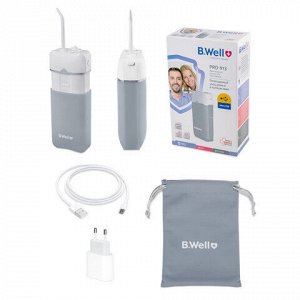 Ирригатор для полости рта (НДС 10%) B.WELL PRO-913, портативный, емкость резервуара 0,15 л, 1 насадка, бело-серый