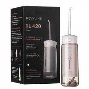 Ирригатор для полости рта REVYLINE RL 420, портативный, емкость резервуара 0,18 л, 2 насадки, белый