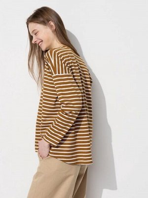 UNIQLO — полосатый лонгслив расслабленного силуэта - 58 DARK GREEN
