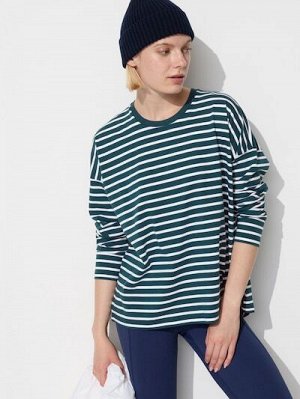 UNIQLO — полосатый лонгслив расслабленного силуэта - 58 DARK GREEN