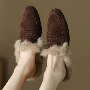 Женские утепленные мюли, коричневые