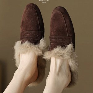 Женские утепленные мюли, коричневые