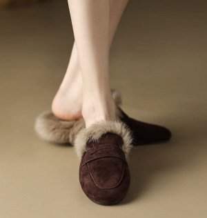 Женские утепленные мюли, коричневые
