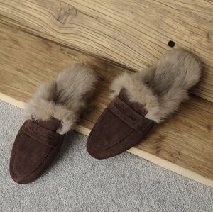 Женские утепленные мюли, коричневые