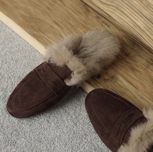 Женские утепленные мюли, коричневые