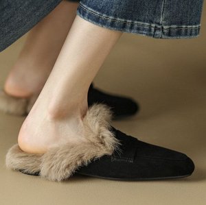 Женские утепленные мюли,  черные