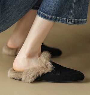 Женские утепленные мюли,  черные