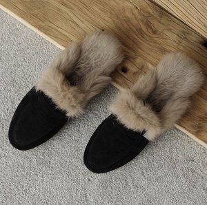 Женские утепленные мюли,  черные