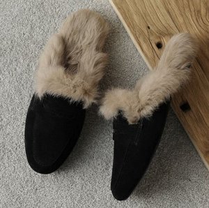 Женские утепленные мюли,  черные