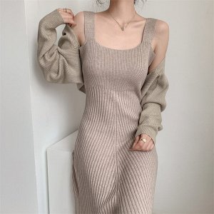 Костюм женский, комплект платье и кардиган, трикотажный