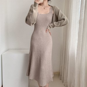 Костюм женский, комплект платье и кардиган, трикотажный
