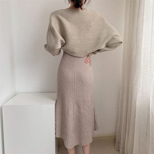 Костюм женский, комплект платье и кардиган, трикотажный