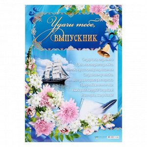 Плакат "Удачи тебе, выпускник" цветы, корабль, А2