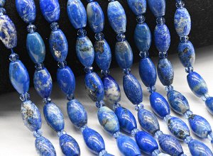Бусины из лазурита Афганского с циркончиками рис 8*13мм, 39см, 23 бусины