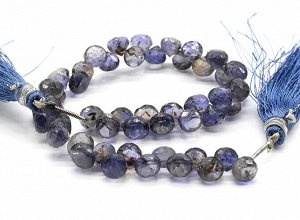 Бусины из иолита (кордиерита) облепиха гр.6мм, 19см, 47 бусин, 18г