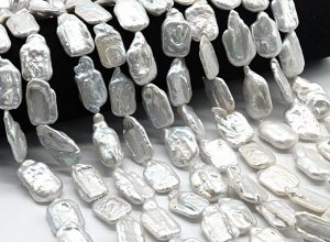 Бусины из жемчуга барочного 15*25мм цв.белый, 38,5см, 15 бусин