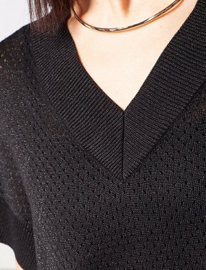 Джемпер фактурной вязки с мягким люрексом черный