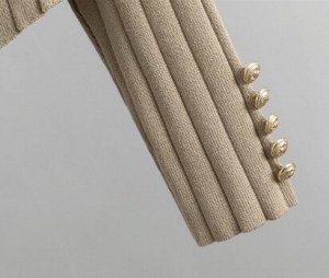 Повседневный трикотажный костюм 3-ка в рубчик: кардиган на пуговицах + жилет на пуговицах + широкие брюки, черный