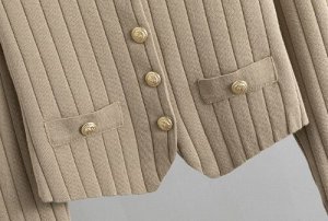 Повседневный трикотажный костюм 3-ка в рубчик: кардиган на пуговицах + жилет на пуговицах + широкие брюки, черный