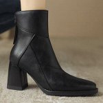 Женские осенние ботинки на толстом каблуке  из эко. кожи, черные