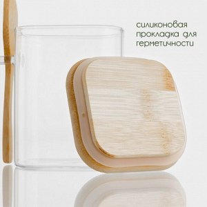 Банка для сыпучих продуктов BellaTenero «Эко», 450 мл, 10.5*8.2*10.5 см, с бамбуковой крышкой и ложкой, стекло, прозрачная