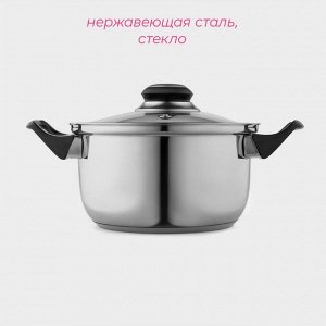 Кастрюля Доляна «Чёрная ночь», 1.5 л, с крышкой, капсульное дно, нержавеющая сталь