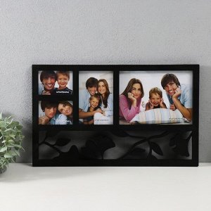 Фоторамка-коллаж на 4 фото 6.5x9, 10x15 см, 20x15 см «Листья», чёрная, 43x26 см