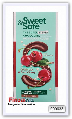 Шоколад без сахара на стевии Sweet&Safe (вишня) 90 гр