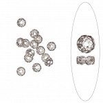 Бусина металлическая, 6*3мм, рондель со стразами, цветочек, под серебро, 2 грамма