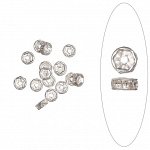 Бусина металлическая, 6*3мм, рондель со стразами, под серебро, 2 грамма