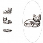 Бусина металлическая, 14*11*5мм, кошка, тибетское серебро