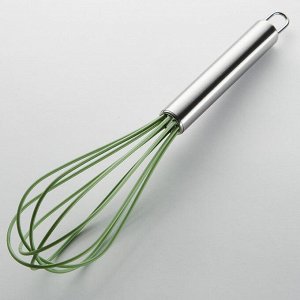 Венчик силиконовый 25,5см BE-1589S зеленый с ручкой из нержавеющей стали