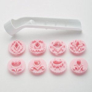 Набор выемок кондитерских для мастики, марципана и теста, 8 насадок BE-0358 белый с темно-розовым