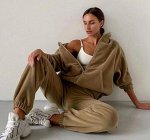 Флисовый костюм: толстовка с капюшоном на молнии + джоггеры, хаки
