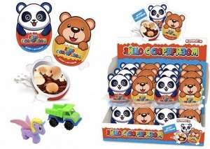 KT94989 Яйцо с Сюрпризом пластиковое с десерт ложечкой, печеньем, игрушкой 24шт*12г