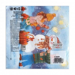 Салфетки новогодние бумажные New Line FRESCO «Снеговик и дети», 2 слоя, 33х33 см, 20 шт