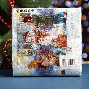Салфетки новогодние бумажные New Line FRESCO «Снеговик и дети», 2 слоя, 33х33 см, 20 шт