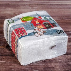 Салфетки новогодние бумажные Гармония цвета «Домики», 24х24 см, 50 шт