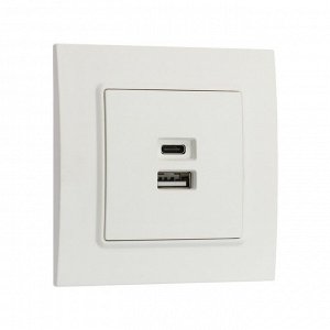 Розетка с USB-A + USB-C разъёмами, 2.1 A, 5В, TOT Elegant, скрытая, белая