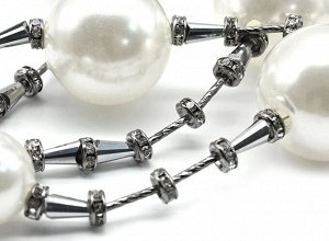 Длинные бусы и серьги из майорки Шары 15мм, 24мм цв.белый, 97см