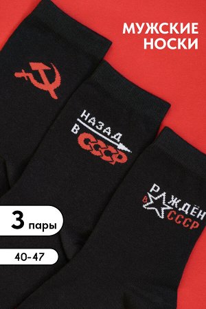 Носки Ткань:  чулочно-носочный трикотаж, Состав: 72% х/б/ 23% п/а/ 3% п/п/ 2% эластан
 Высокие гладкие мужские носки с рисунками по бокам в стилистике СССР. В упаковке 3 пары. Упаковка - пакет

Табл