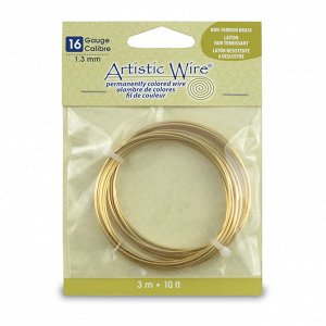 Проволока гибкая, 1.3мм, Artistic Wire, не темнеющая латунь, золотистого цвета, 3 метра, моток